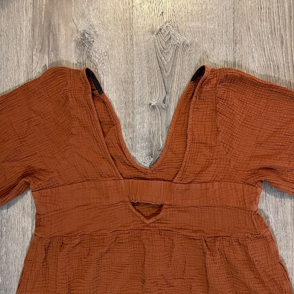 Madewell Rust Brown V-Neck Midi Dress - Picture 7 of 8